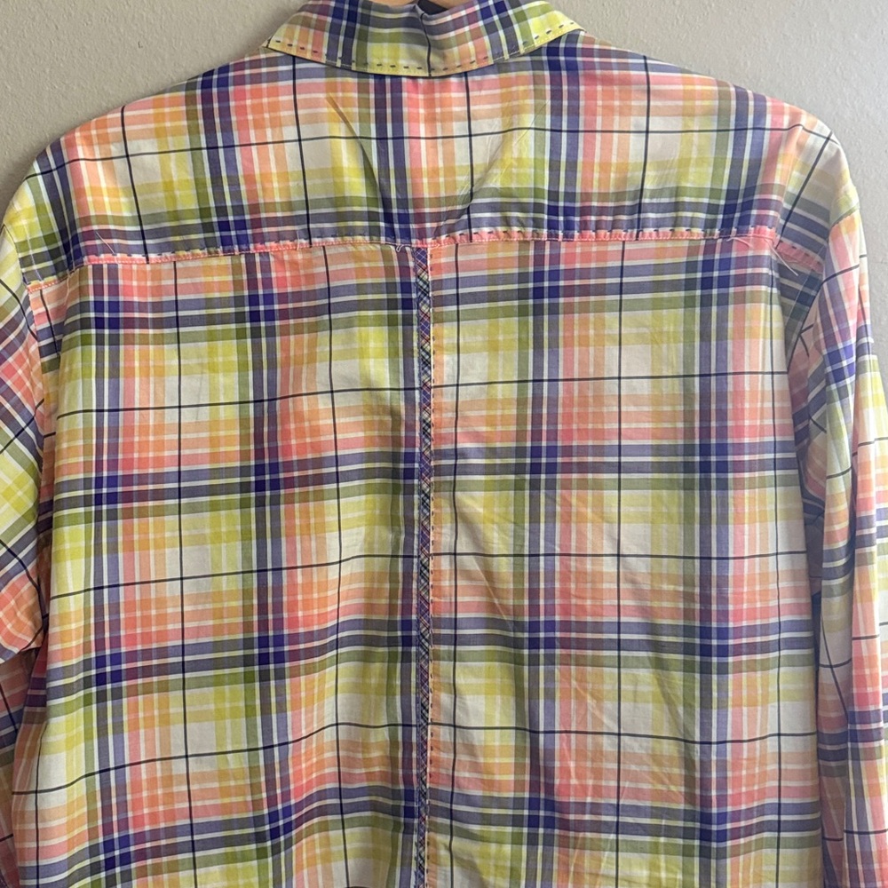 Bugatchi Multicolor Plaid Cotton long sleeve dress Shirt made in Italy - Picture 4 of 6